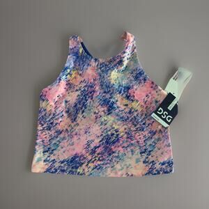 DSG Girls XL. Strappy Momentum Shelf Bra Tank Carnival Confetti Blue NWT